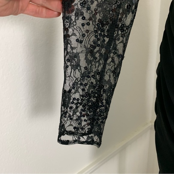 NWT Vintage Aidan Mattox Y2K One Shoulder Lace Sequin Ruched Black Mini Dress - Picture 15 of 17
